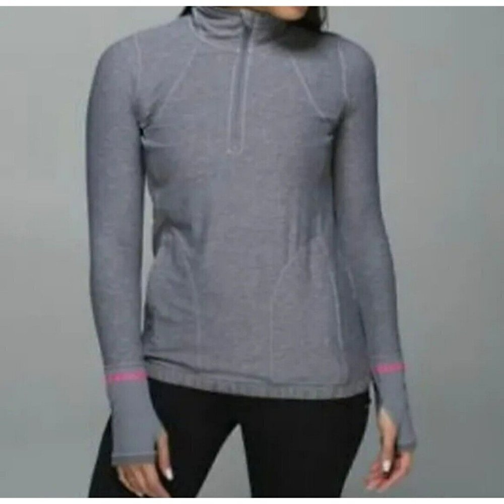 LULULEMON pace pusher half zip pullover in heathered slate/slate Gray size 4